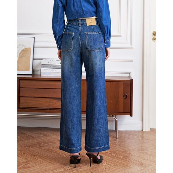 Women’s High Waisted Stretchy Wide Leg Jeans Tummy Control Casual Pants - Picture 2 of 7